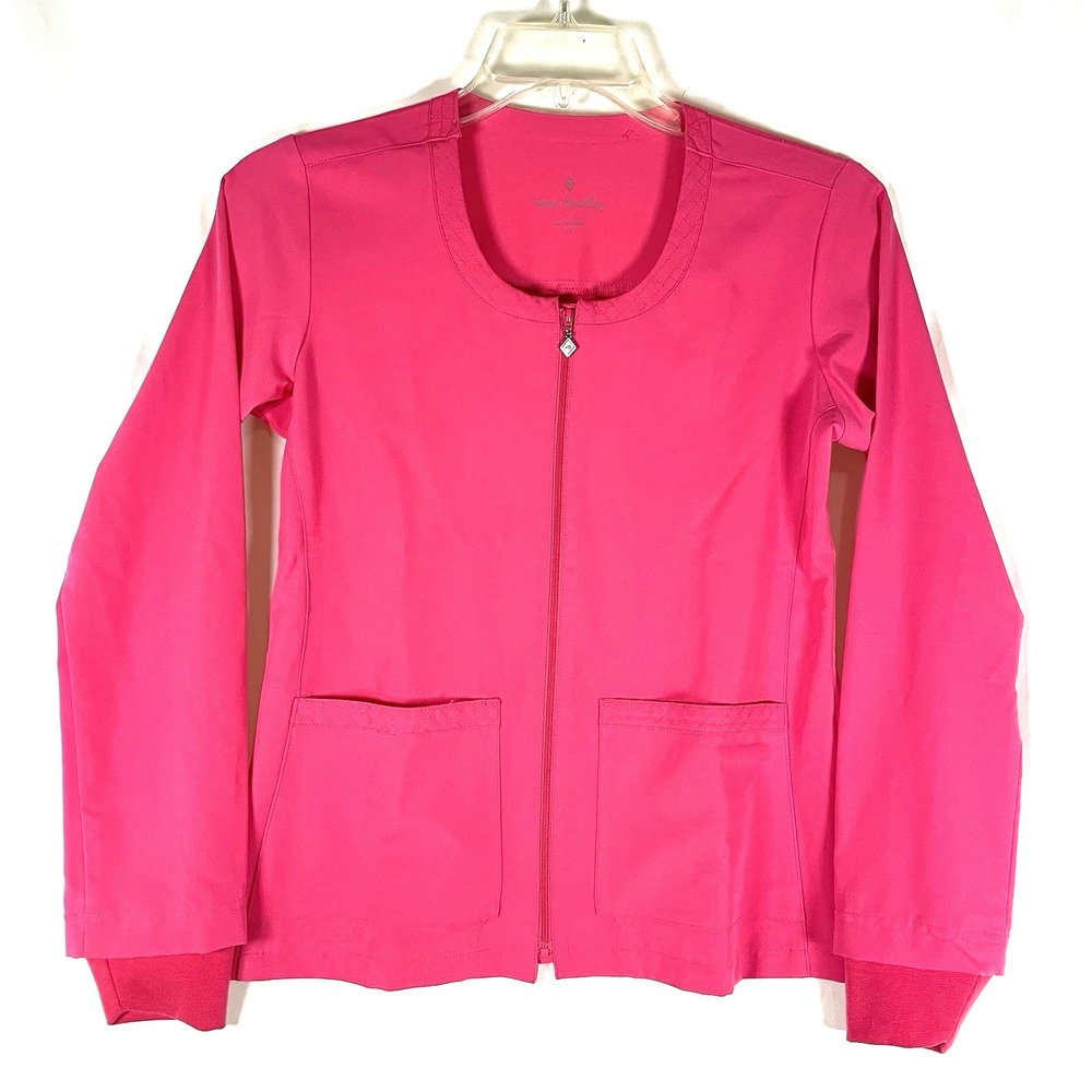 Vera Bradley XS Scrub Jacket Full Zip Long Sleeve Pretty Pink Quilted Trims Cuff